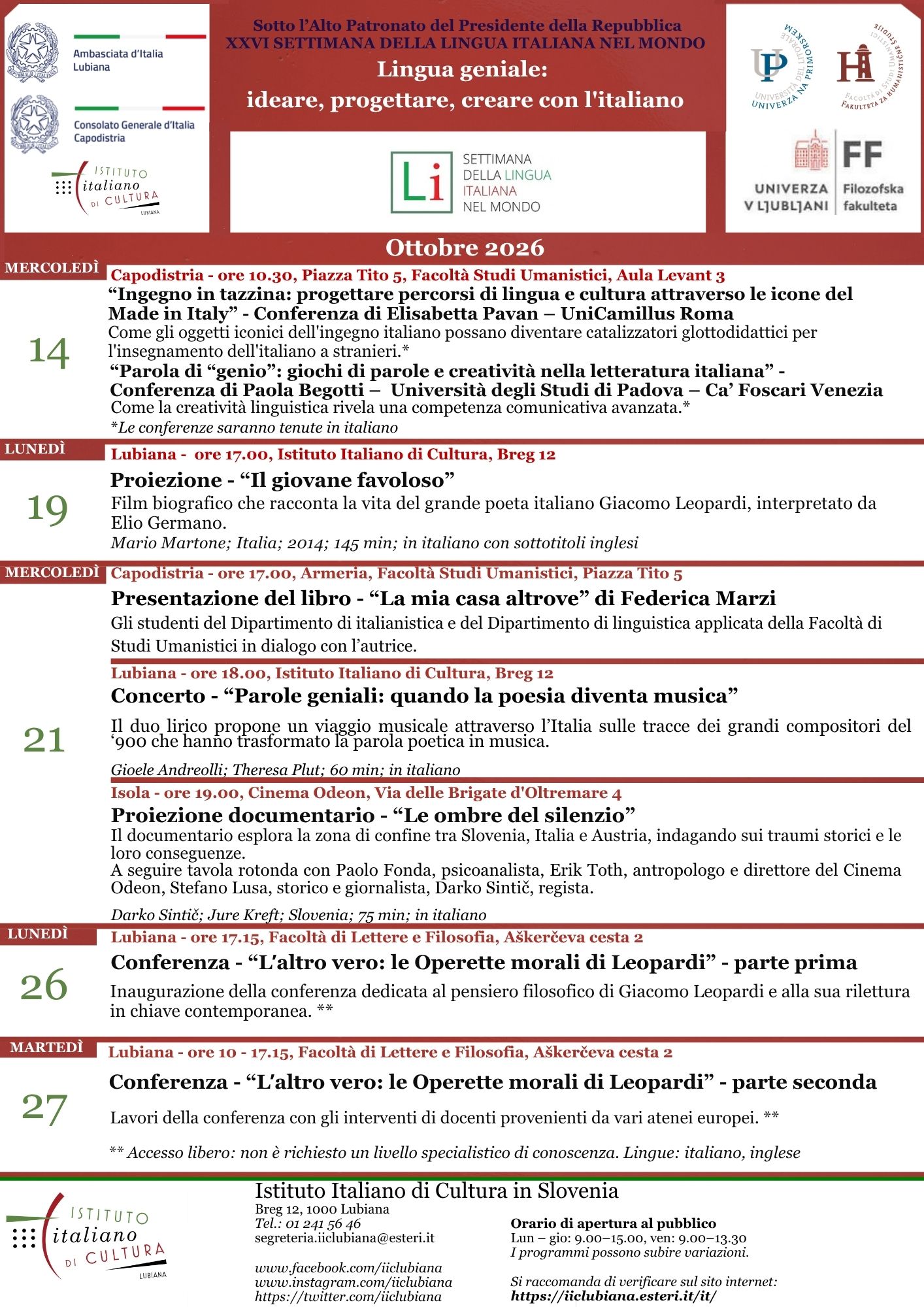 XXVI° EDIZIONE DELLA SETTIMANA DELLA LINGUA ITALIANA- VOLANTINO EVENTI(1)
